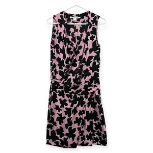 Diane Von Furstenberg Dress Womens Size 4 Silk Dove Print Faux Wrap Knee